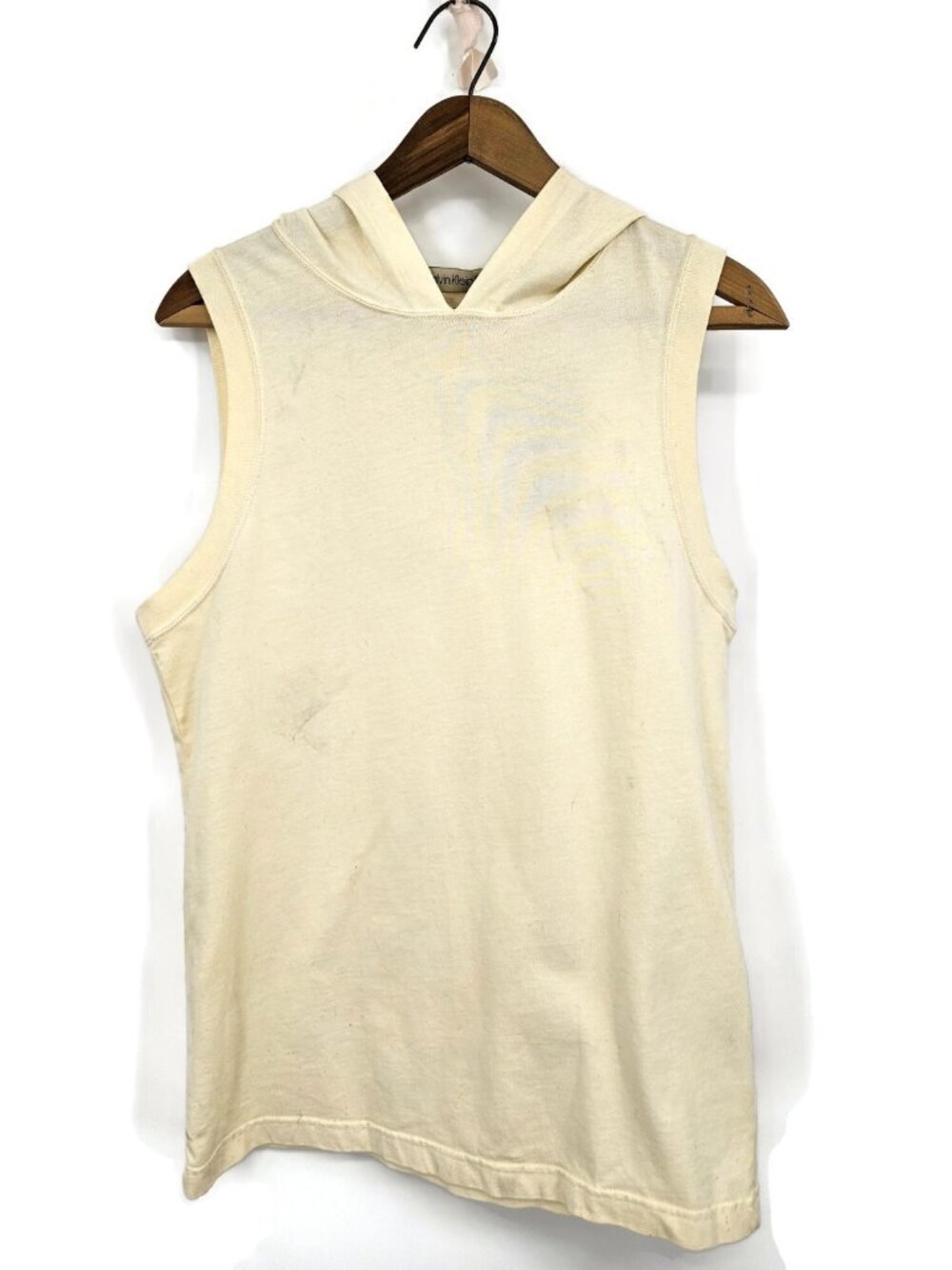 VTG Deadstock Calvin Klein Sport Sleeveless Hooded T-Shirt Unisex S Cream 90s
